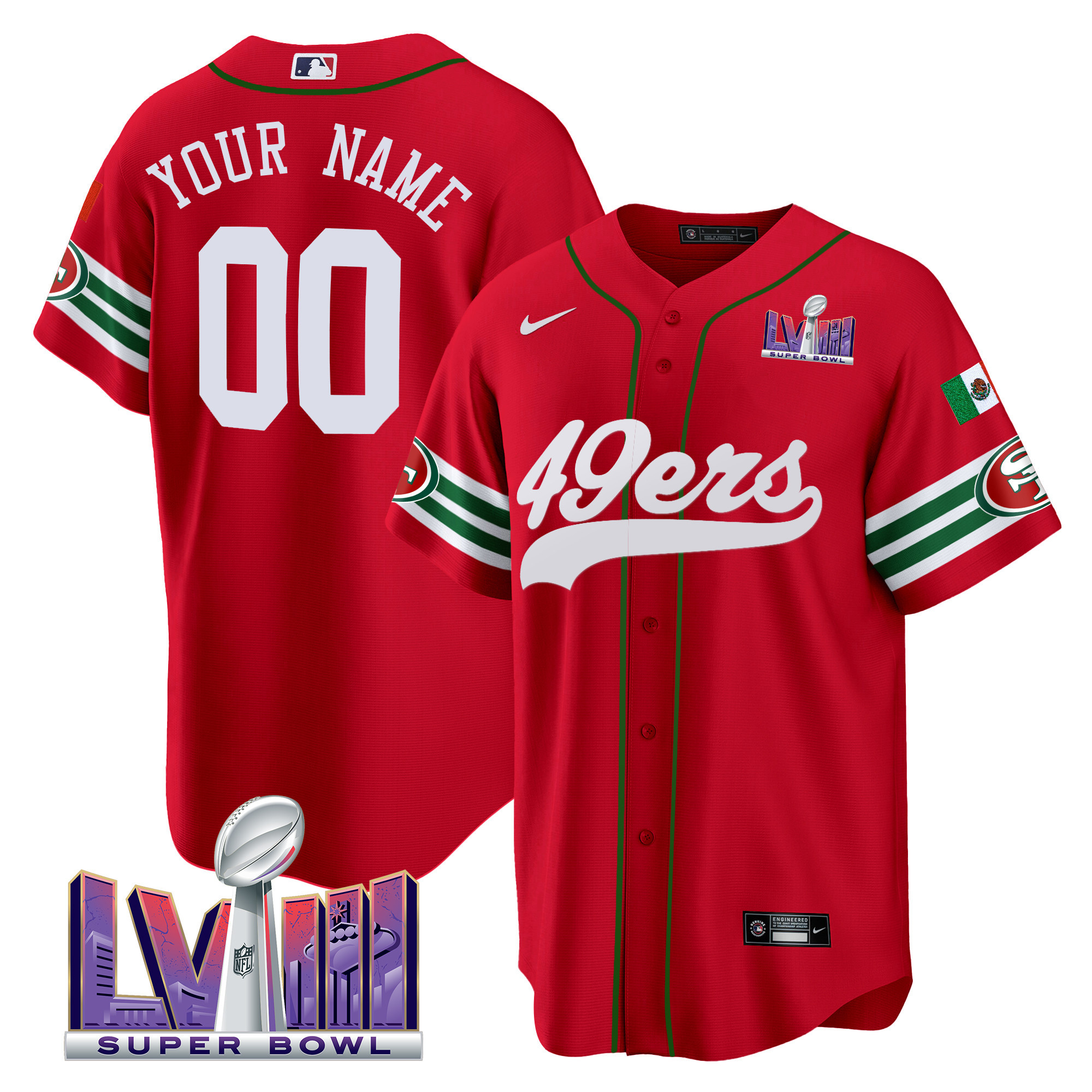 49ers Mexico Super Bowl LVIII Patch Baseball Custom Jersey - All Stitched - Image 3