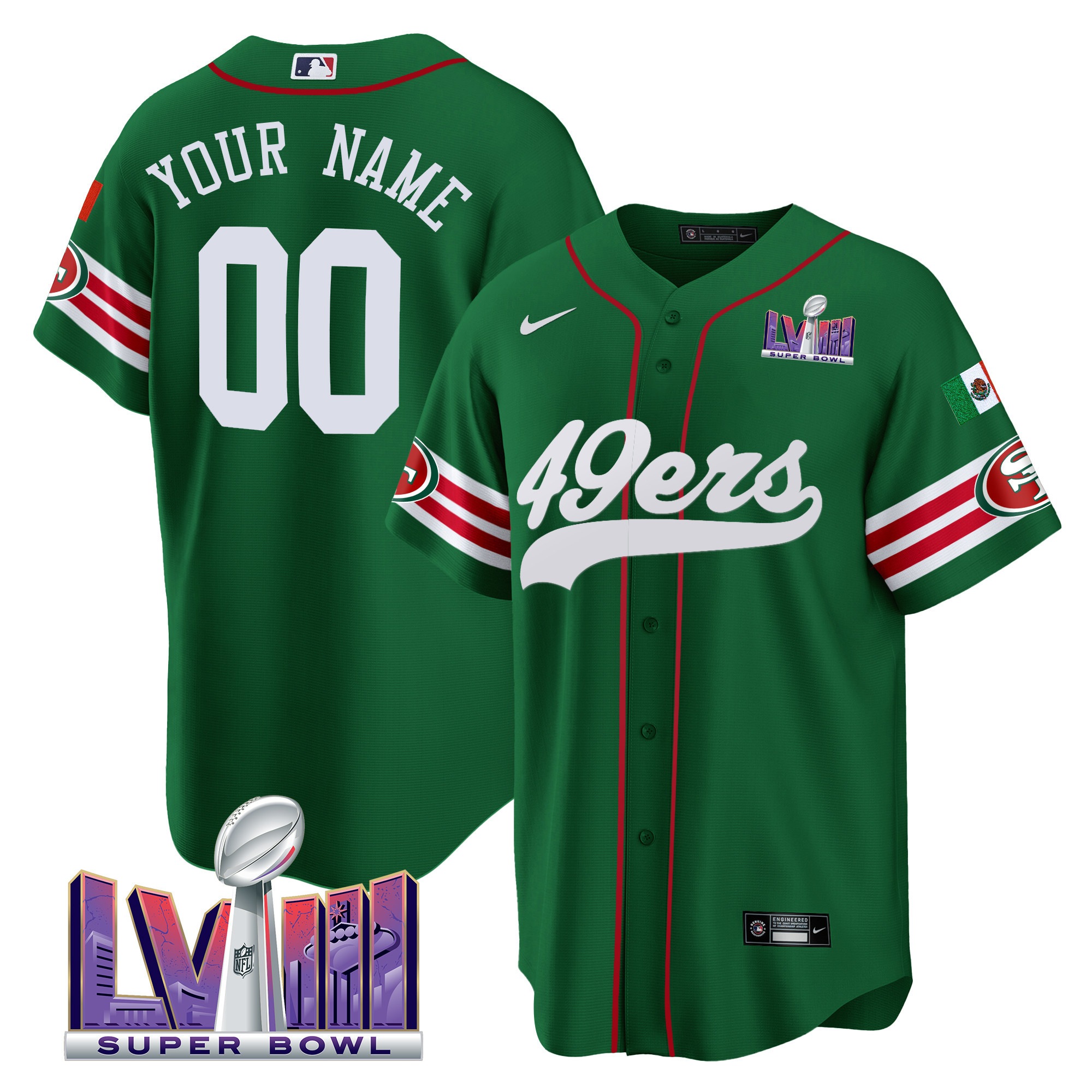 49ers Mexico Super Bowl LVIII Patch Baseball Custom Jersey - All Stitched - Image 4