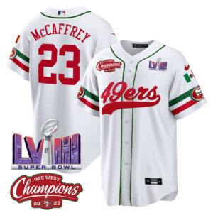 Men's 49ers Mexico NFC West Champions & Super Bowl LVIII Patch Baseball Jersey - All Stitched