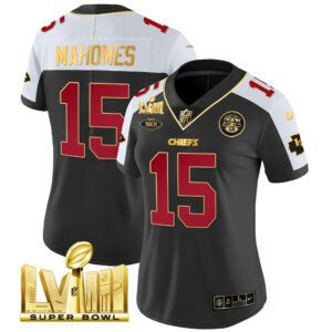 Women's Chiefs Super Bowl LVIII Gold Patch Vapor Jersey V2- All Stitched