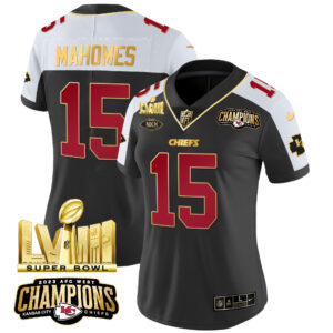 Women's Chiefs AFC West Champions & Super Bowl LVIII Gold Patch Vapor Jersey - All Stitched