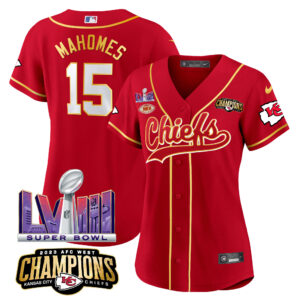 Women's Chiefs AFC West Champions & Super Bowl LVIII Patch Baseball Jersey - All Stitched