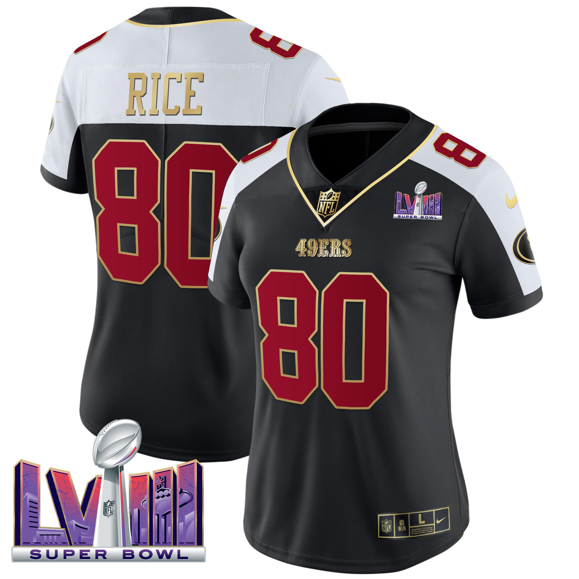 Women's 49ers Super Bowl LVIII Patch Vapor Jersey - All Stitched - Image 6