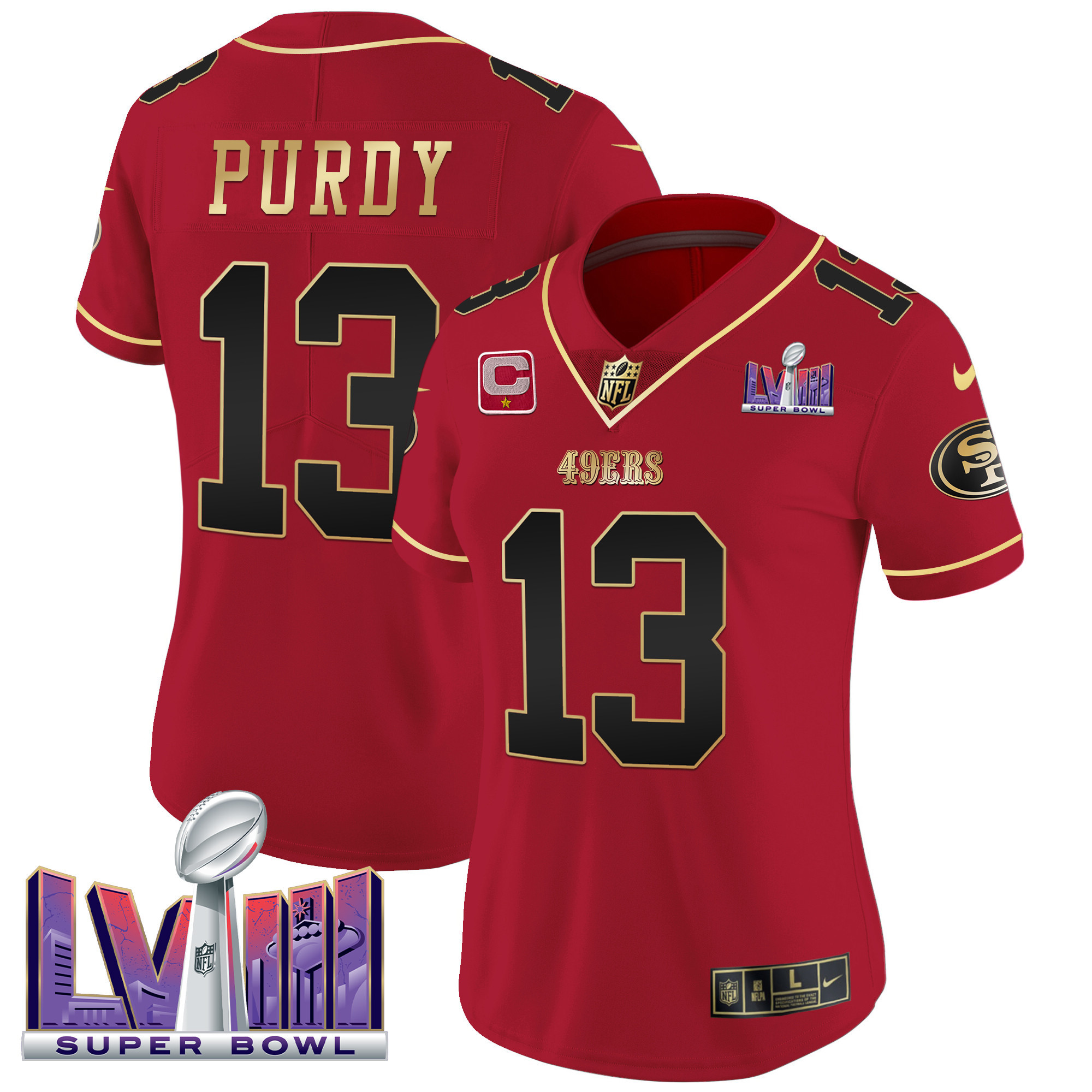 Women's 49ers Super Bowl LVIII Patch Vapor Jersey - All Stitched - Image 13