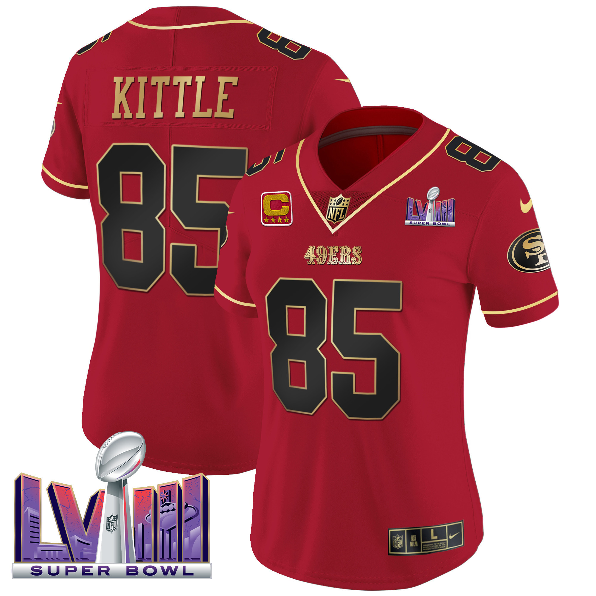 Women's 49ers Super Bowl LVIII Patch Vapor Jersey - All Stitched - Image 14