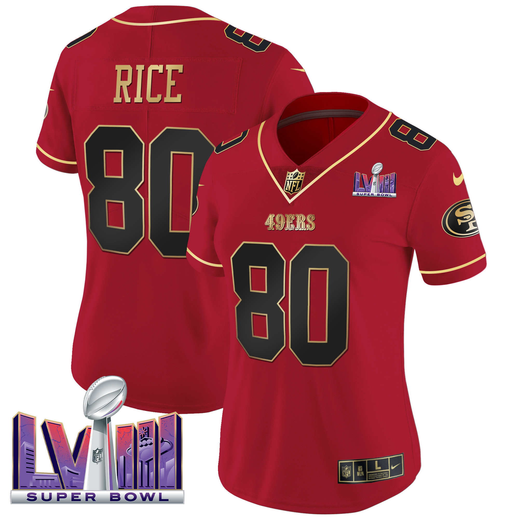 Women's 49ers Super Bowl LVIII Patch Vapor Jersey - All Stitched - Image 16