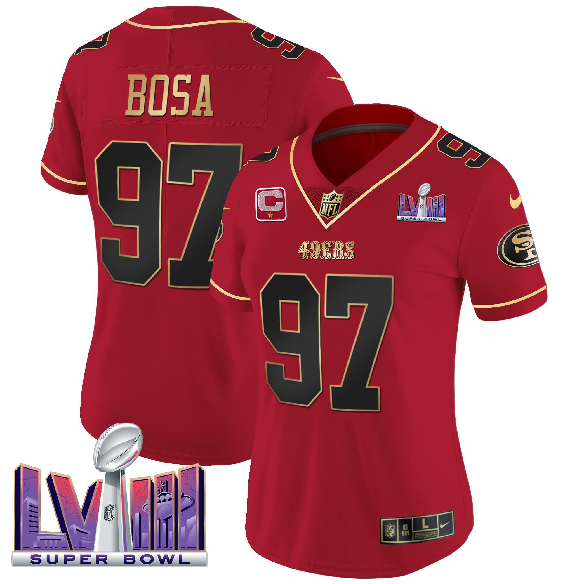 Women's 49ers Super Bowl LVIII Patch Vapor Jersey - All Stitched - Image 17