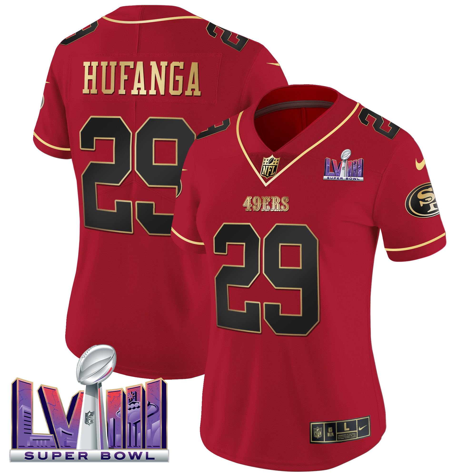 Women's 49ers Super Bowl LVIII Patch Vapor Jersey - All Stitched - Image 20