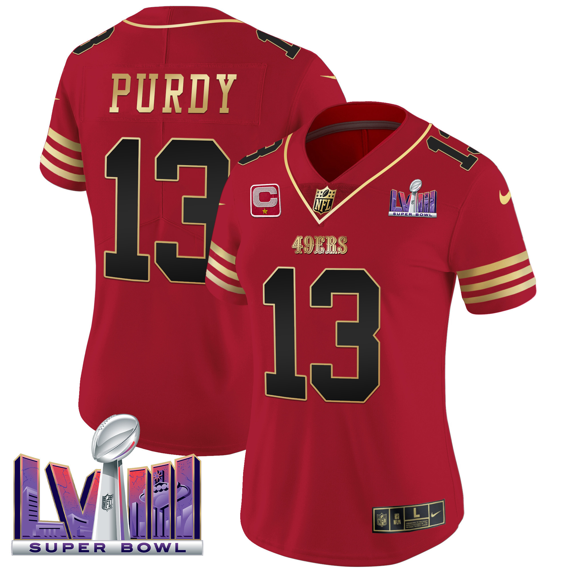 Women's 49ers Super Bowl LVIII Patch Vapor Jersey - All Stitched - Image 23
