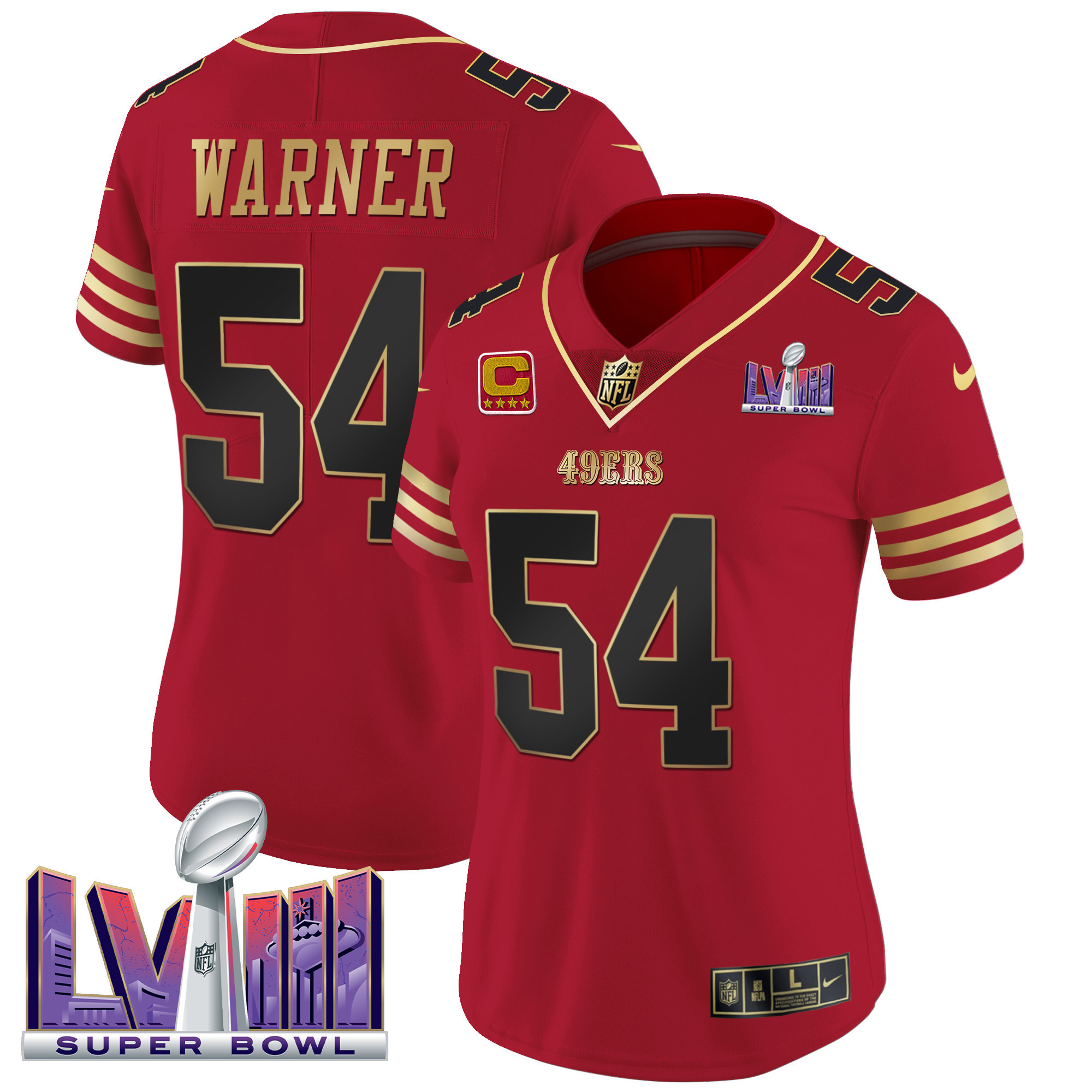 Women's 49ers Super Bowl LVIII Patch Vapor Jersey - All Stitched - Image 25