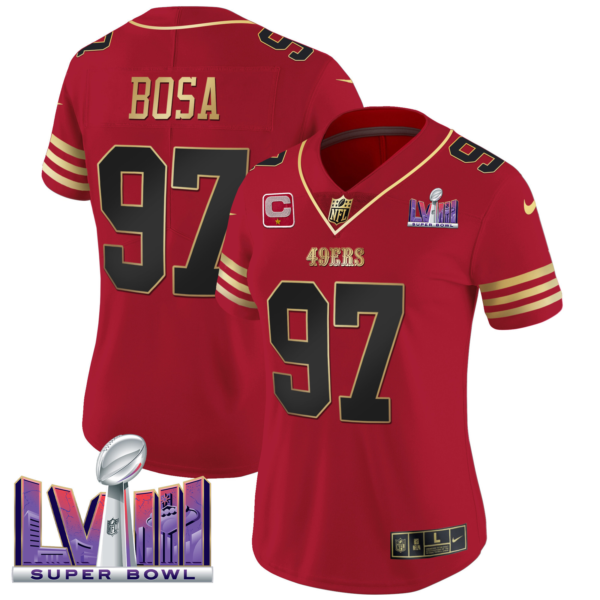 Women's 49ers Super Bowl LVIII Patch Vapor Jersey - All Stitched - Image 27