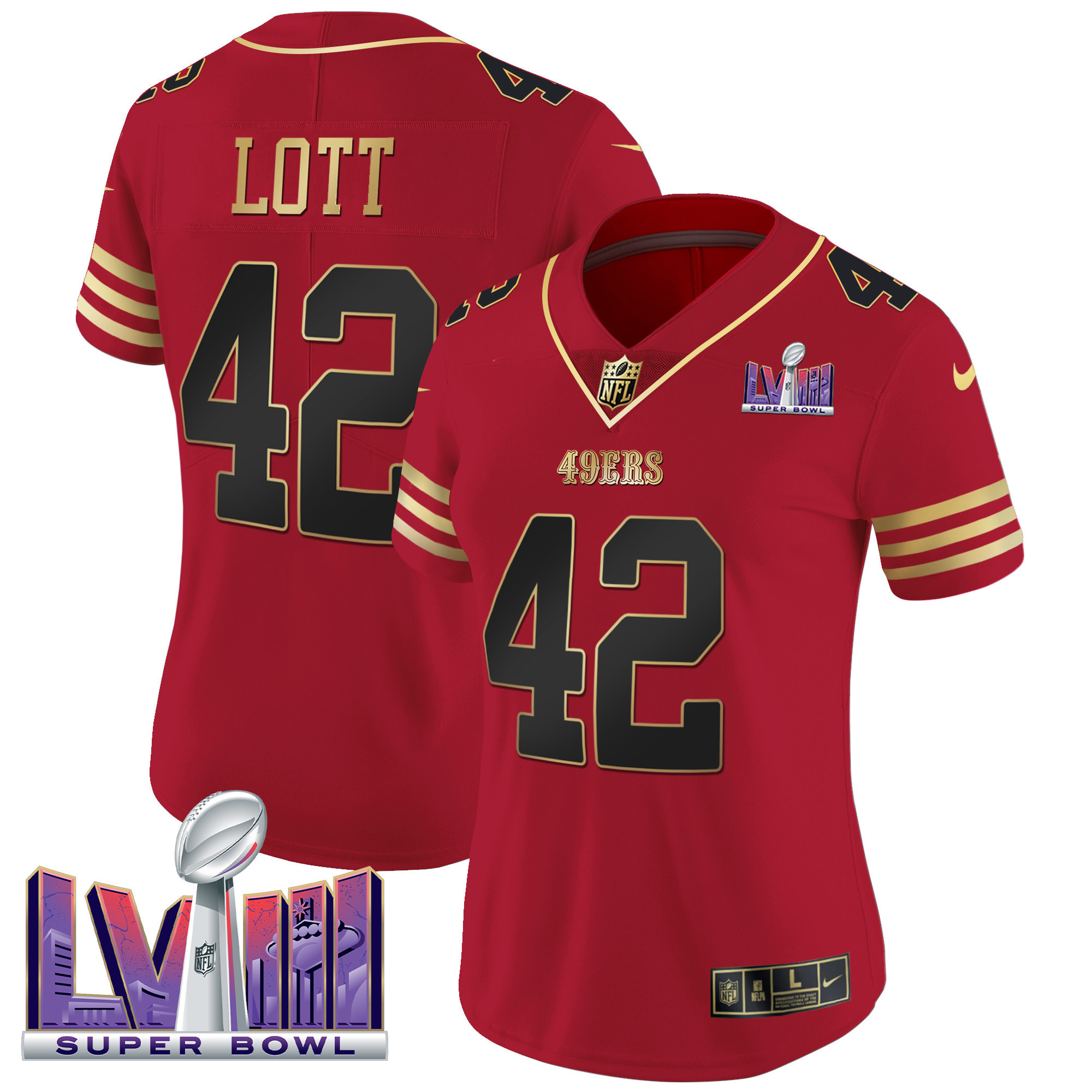 Women's 49ers Super Bowl LVIII Patch Vapor Jersey - All Stitched - Image 29