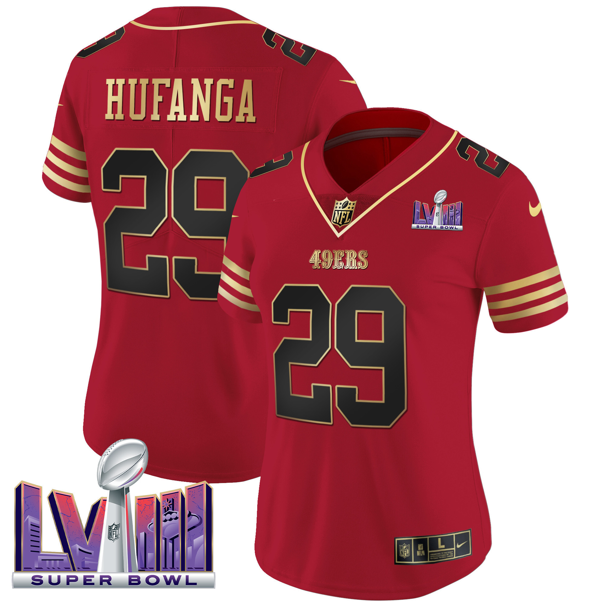Women's 49ers Super Bowl LVIII Patch Vapor Jersey - All Stitched - Image 30