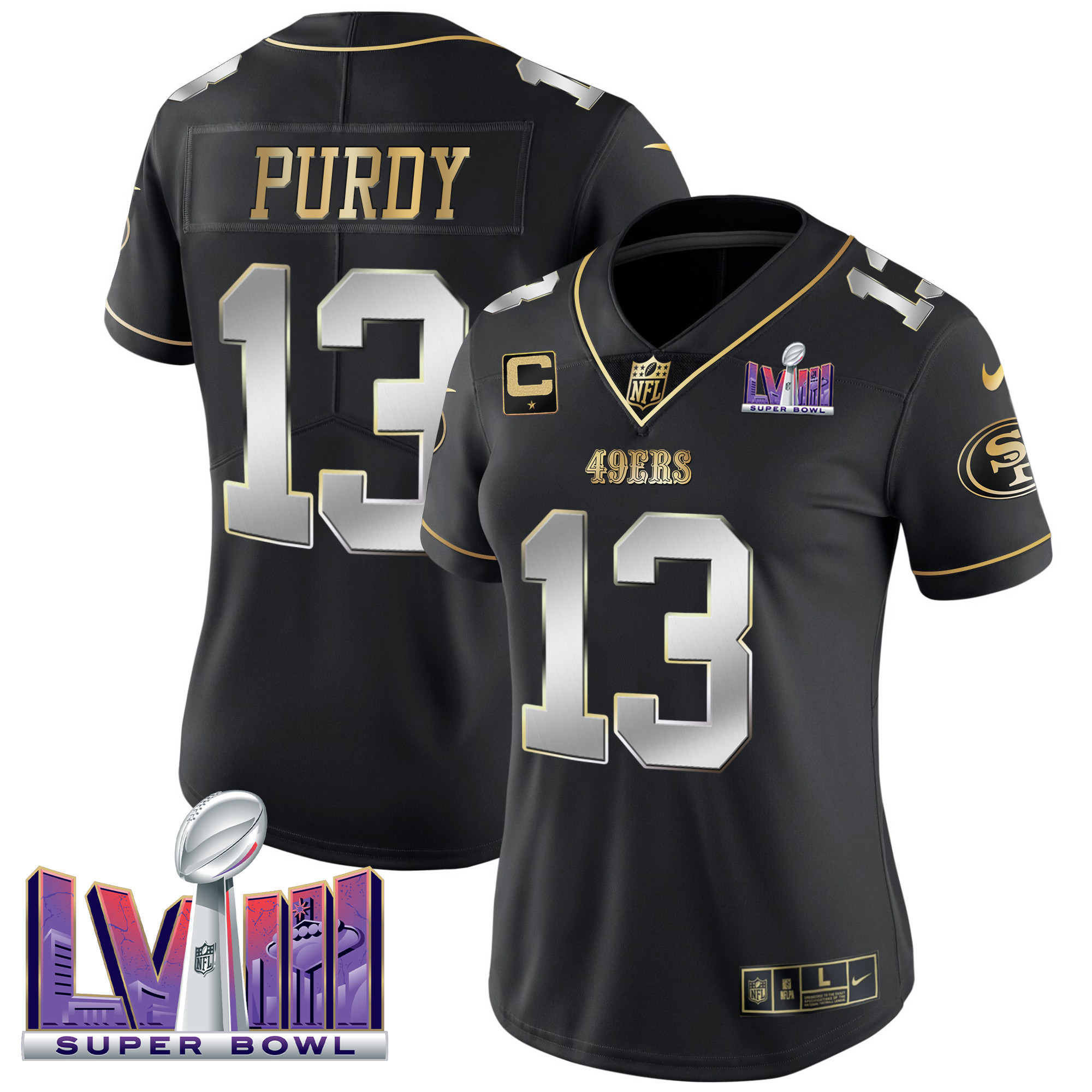 Women's 49ers Super Bowl LVIII Patch Vapor Jersey - All Stitched - Image 33