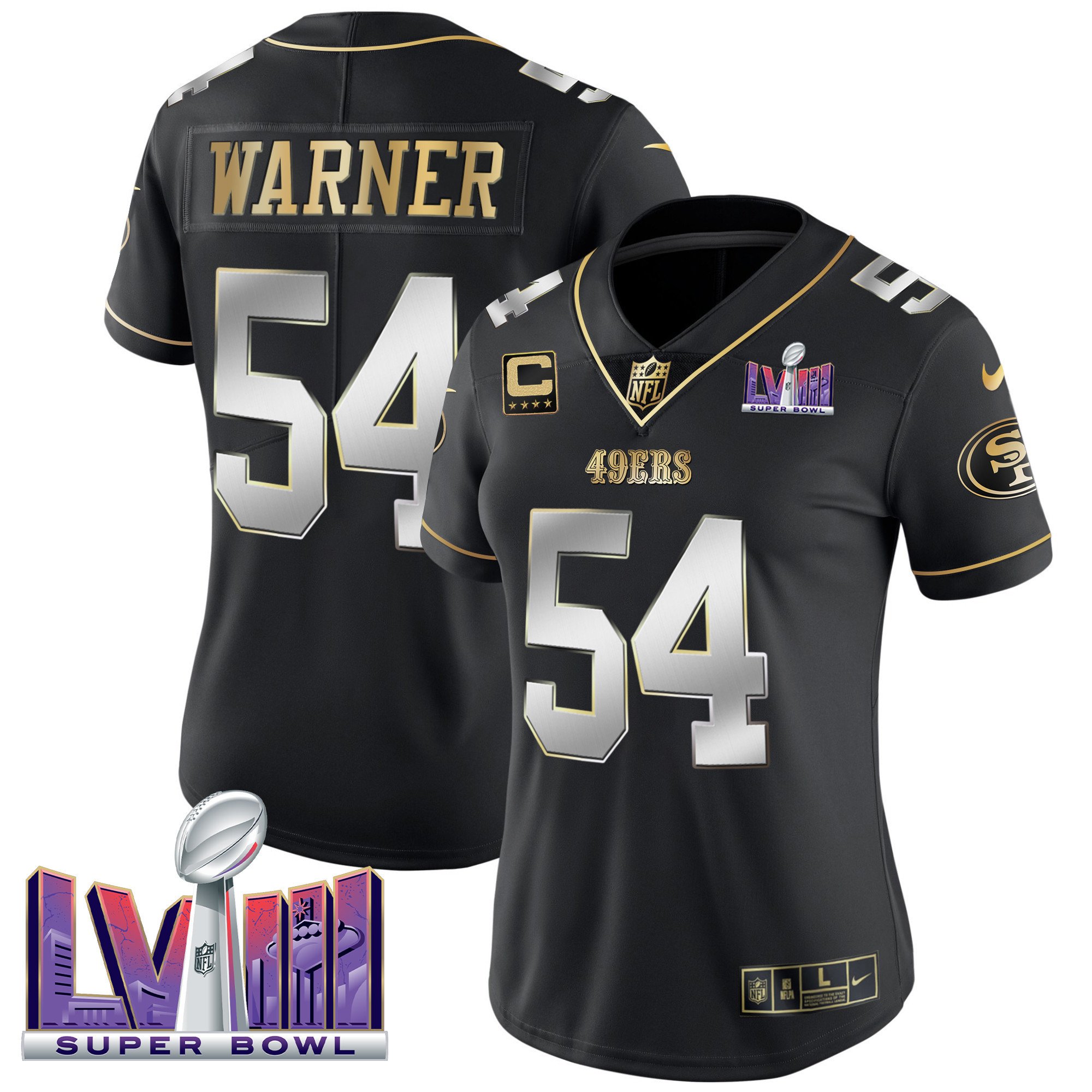 Women's 49ers Super Bowl LVIII Patch Vapor Jersey - All Stitched - Image 35