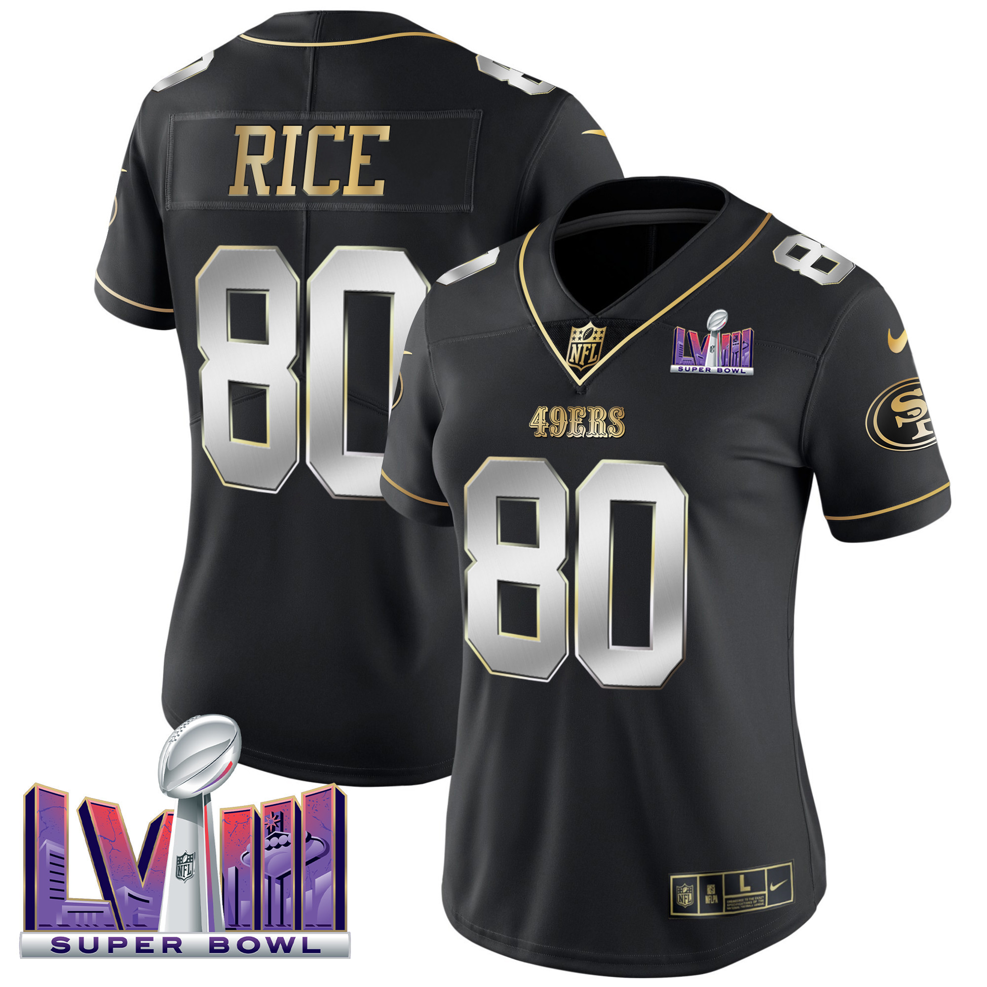 Women's 49ers Super Bowl LVIII Patch Vapor Jersey - All Stitched - Image 36