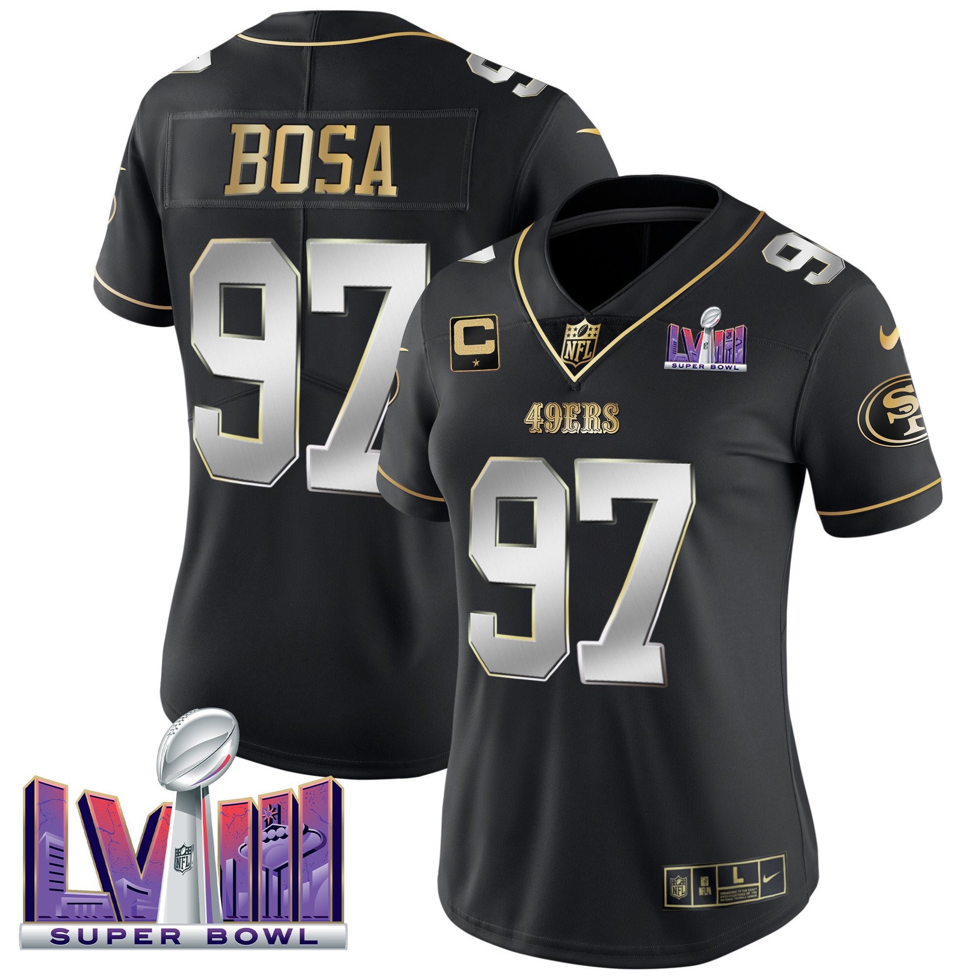 Women's 49ers Super Bowl LVIII Patch Vapor Jersey - All Stitched - Image 37