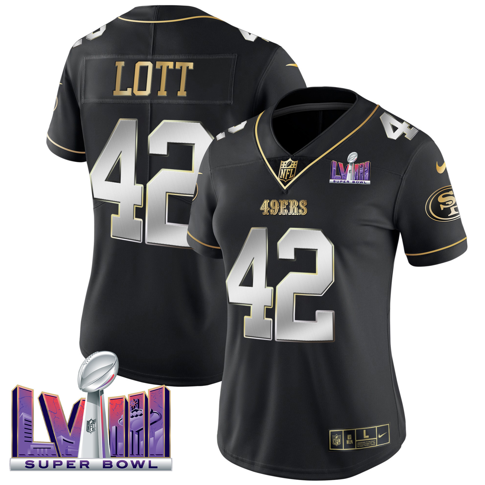 Women's 49ers Super Bowl LVIII Patch Vapor Jersey - All Stitched - Image 39