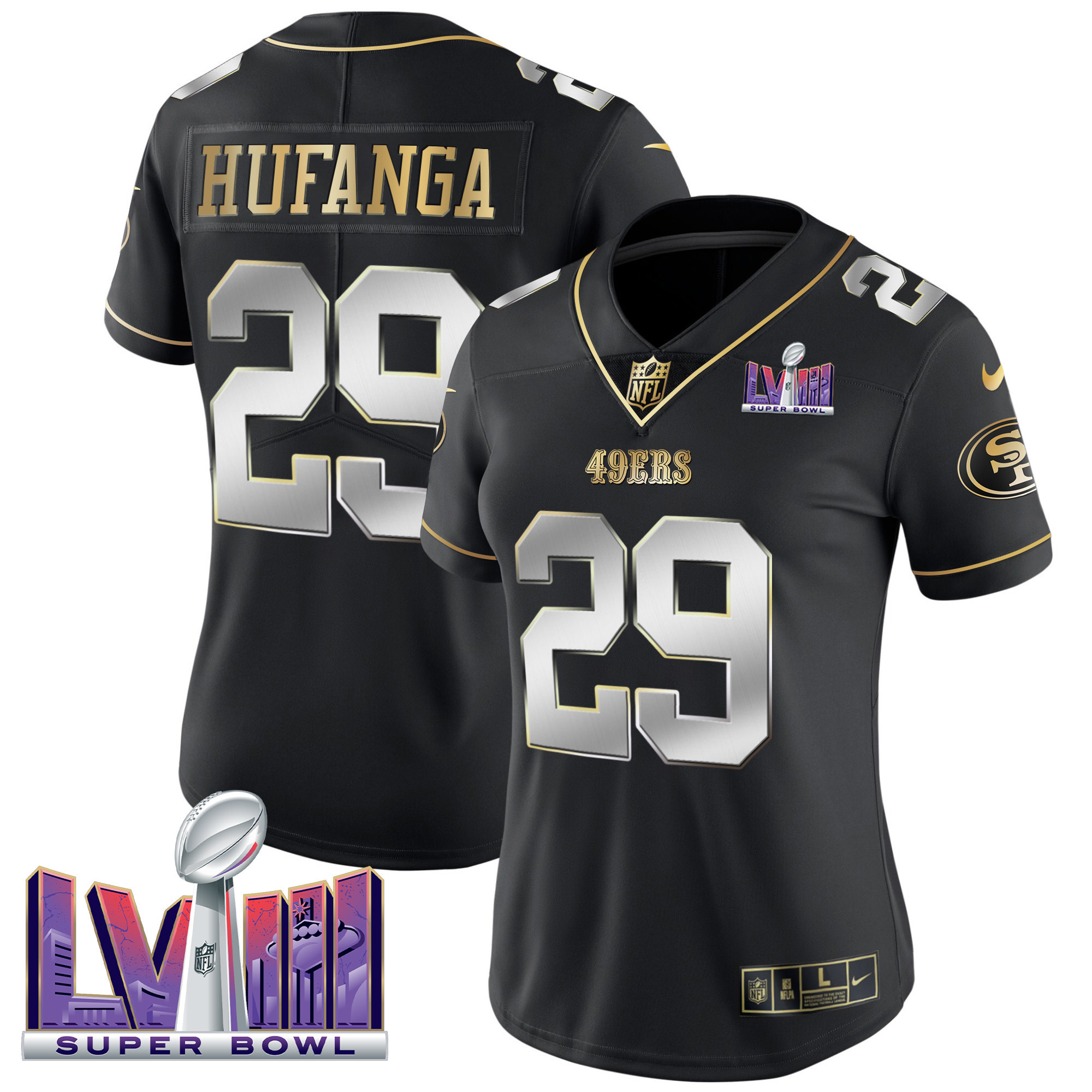 Women's 49ers Super Bowl LVIII Patch Vapor Jersey - All Stitched - Image 40