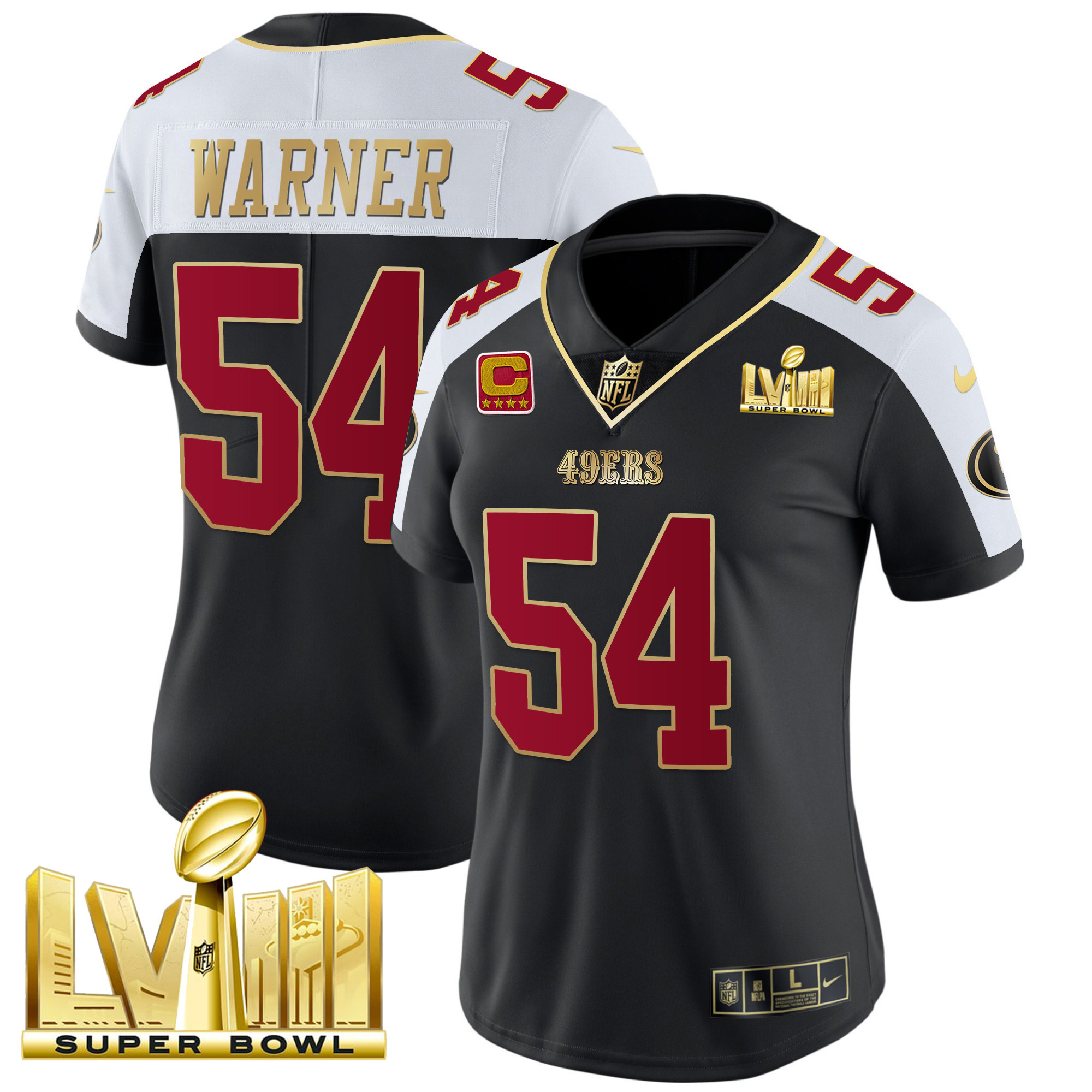 Women's 49ers Super Bowl LVIII Gold Patch Vapor Jersey - All Stitched - Image 5