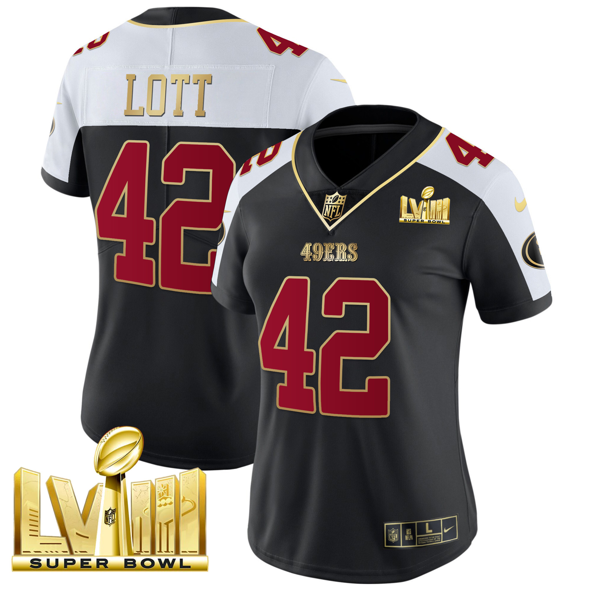 Women's 49ers Super Bowl LVIII Gold Patch Vapor Jersey - All Stitched - Image 9