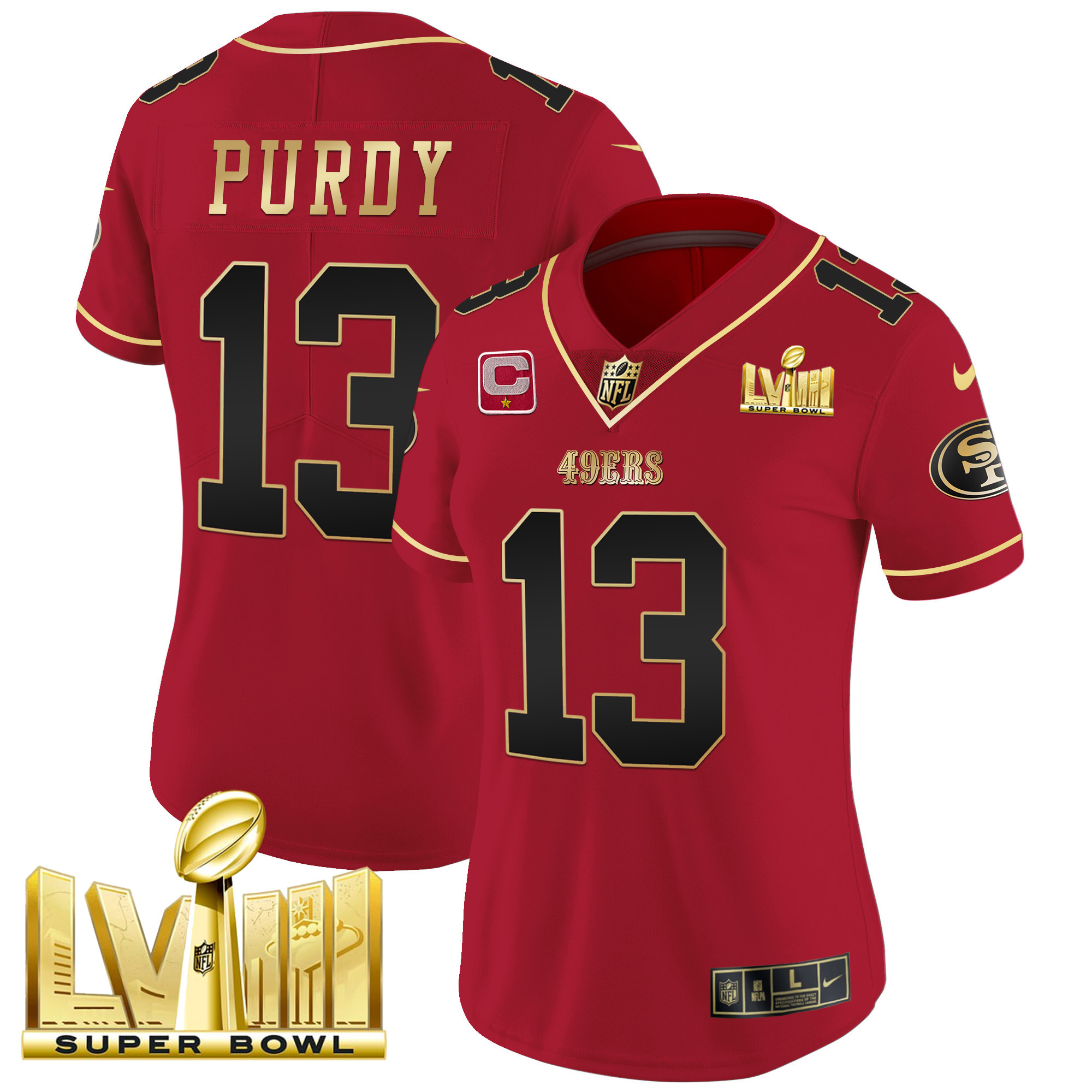Women's 49ers Super Bowl LVIII Gold Patch Vapor Jersey - All Stitched - Image 13