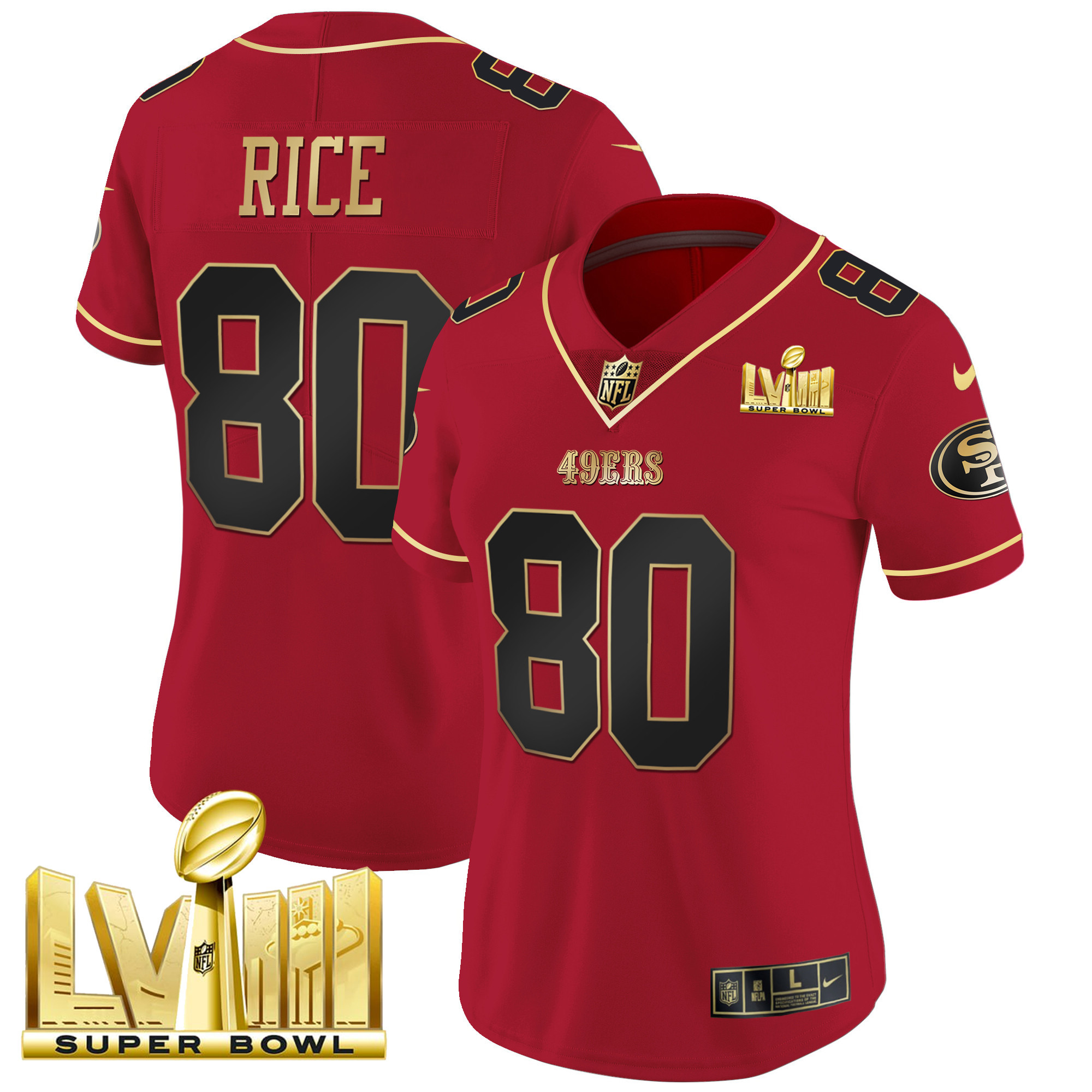 Women's 49ers Super Bowl LVIII Gold Patch Vapor Jersey - All Stitched - Image 16