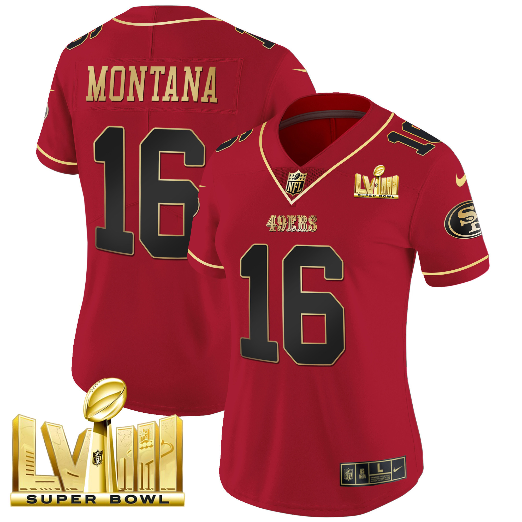 Women's 49ers Super Bowl LVIII Gold Patch Vapor Jersey - All Stitched - Image 18