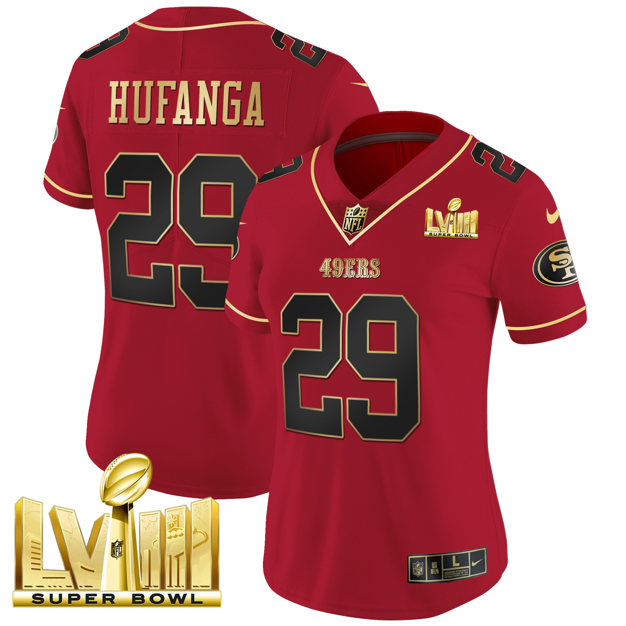 Women's 49ers Super Bowl LVIII Gold Patch Vapor Jersey - All Stitched - Image 20