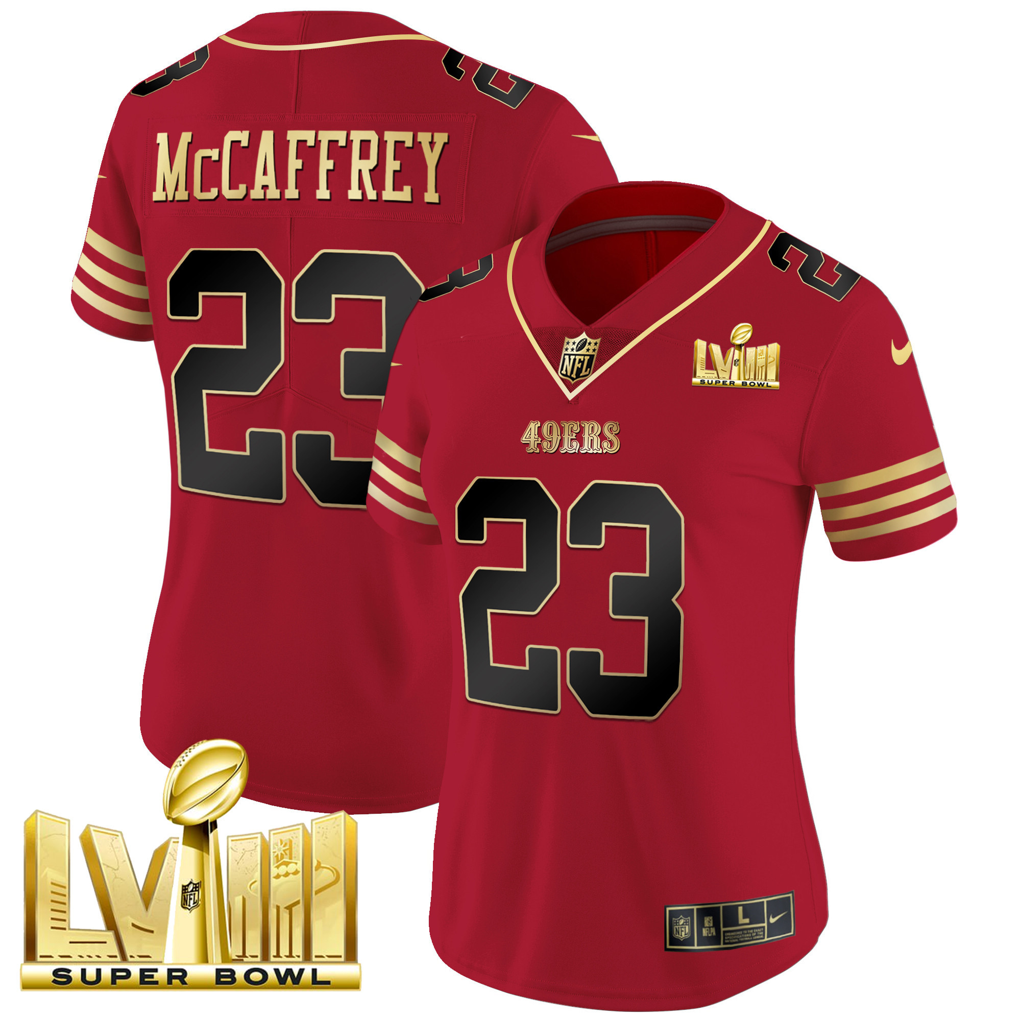 Women's 49ers Super Bowl LVIII Gold Patch Vapor Jersey - All Stitched - Image 21