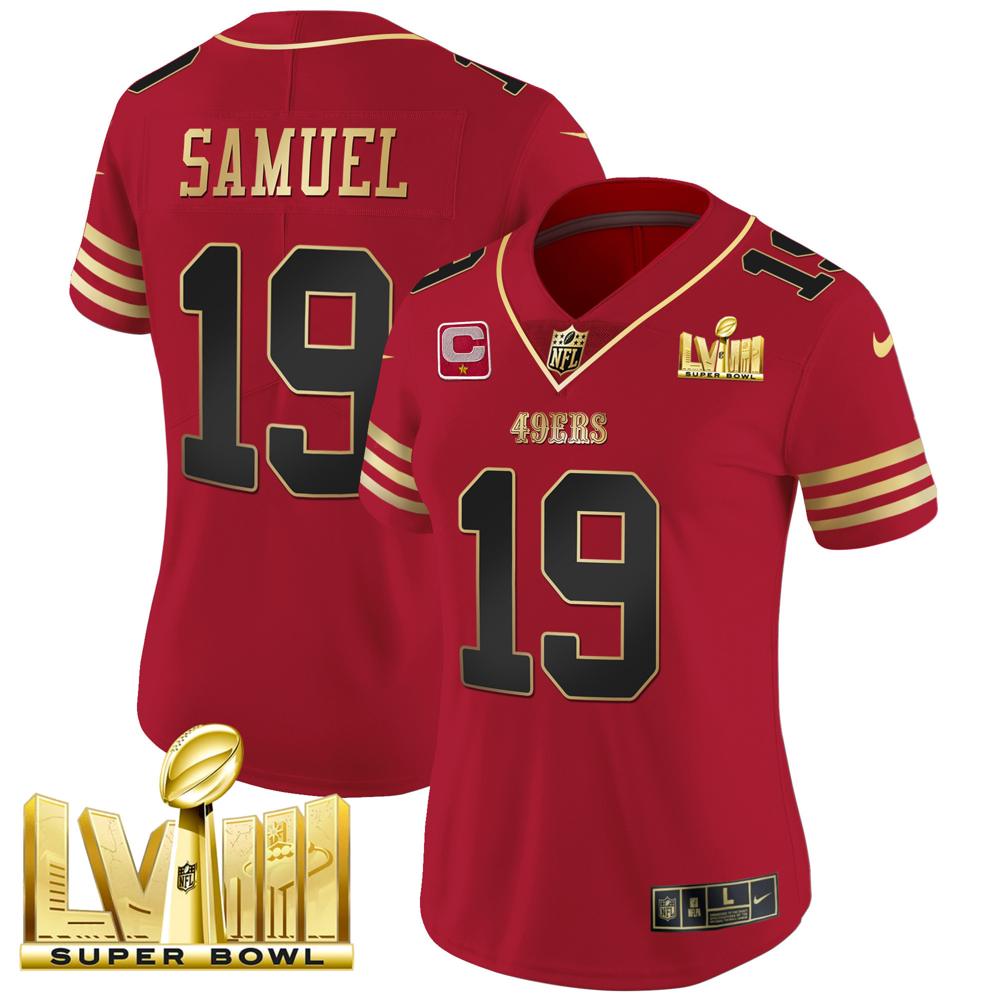 Women's 49ers Super Bowl LVIII Gold Patch Vapor Jersey - All Stitched - Image 22