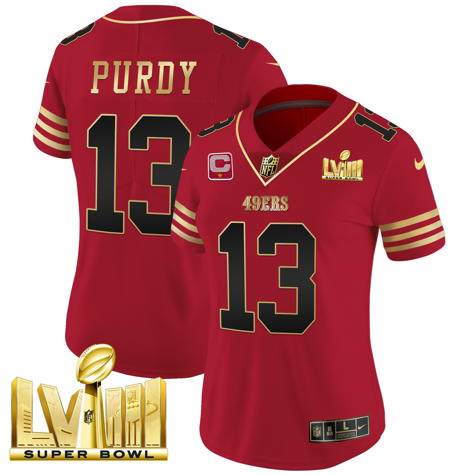 Women's 49ers Super Bowl LVIII Gold Patch Vapor Jersey - All Stitched - Image 23