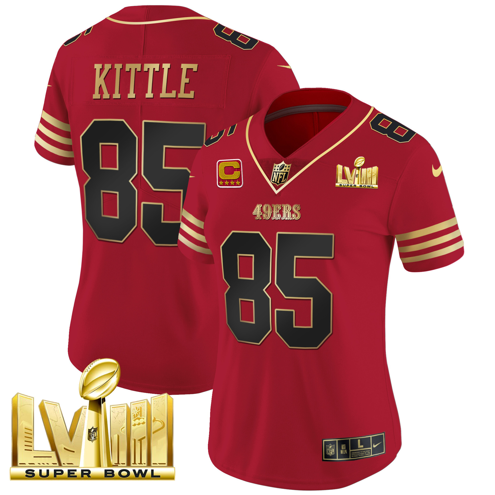 Women's 49ers Super Bowl LVIII Gold Patch Vapor Jersey - All Stitched - Image 24