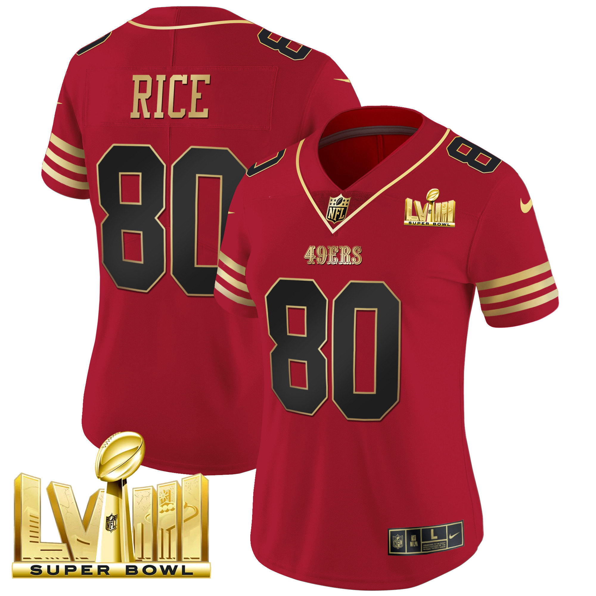 Women's 49ers Super Bowl LVIII Gold Patch Vapor Jersey - All Stitched - Image 26