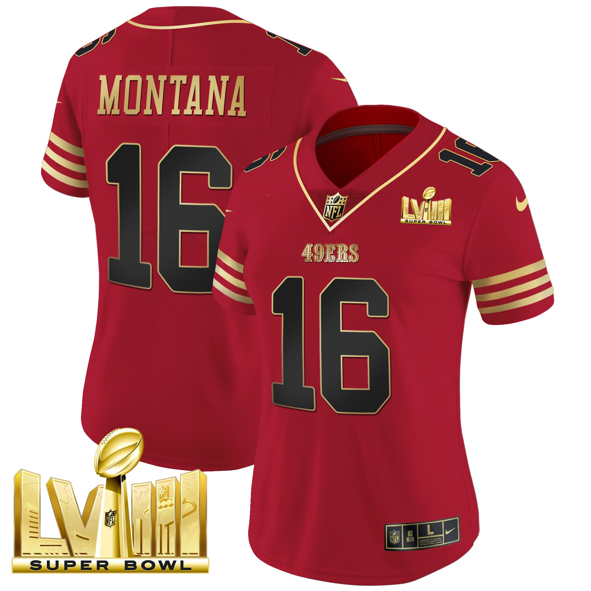 Women's 49ers Super Bowl LVIII Gold Patch Vapor Jersey - All Stitched - Image 28