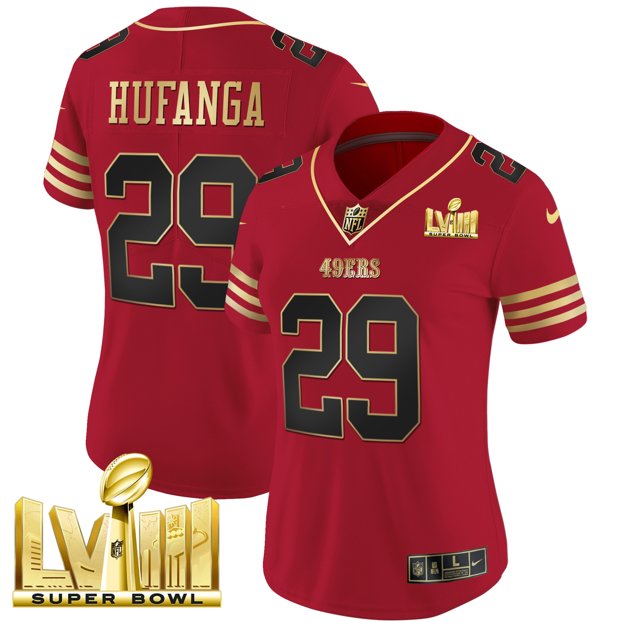 Women's 49ers Super Bowl LVIII Gold Patch Vapor Jersey - All Stitched - Image 30