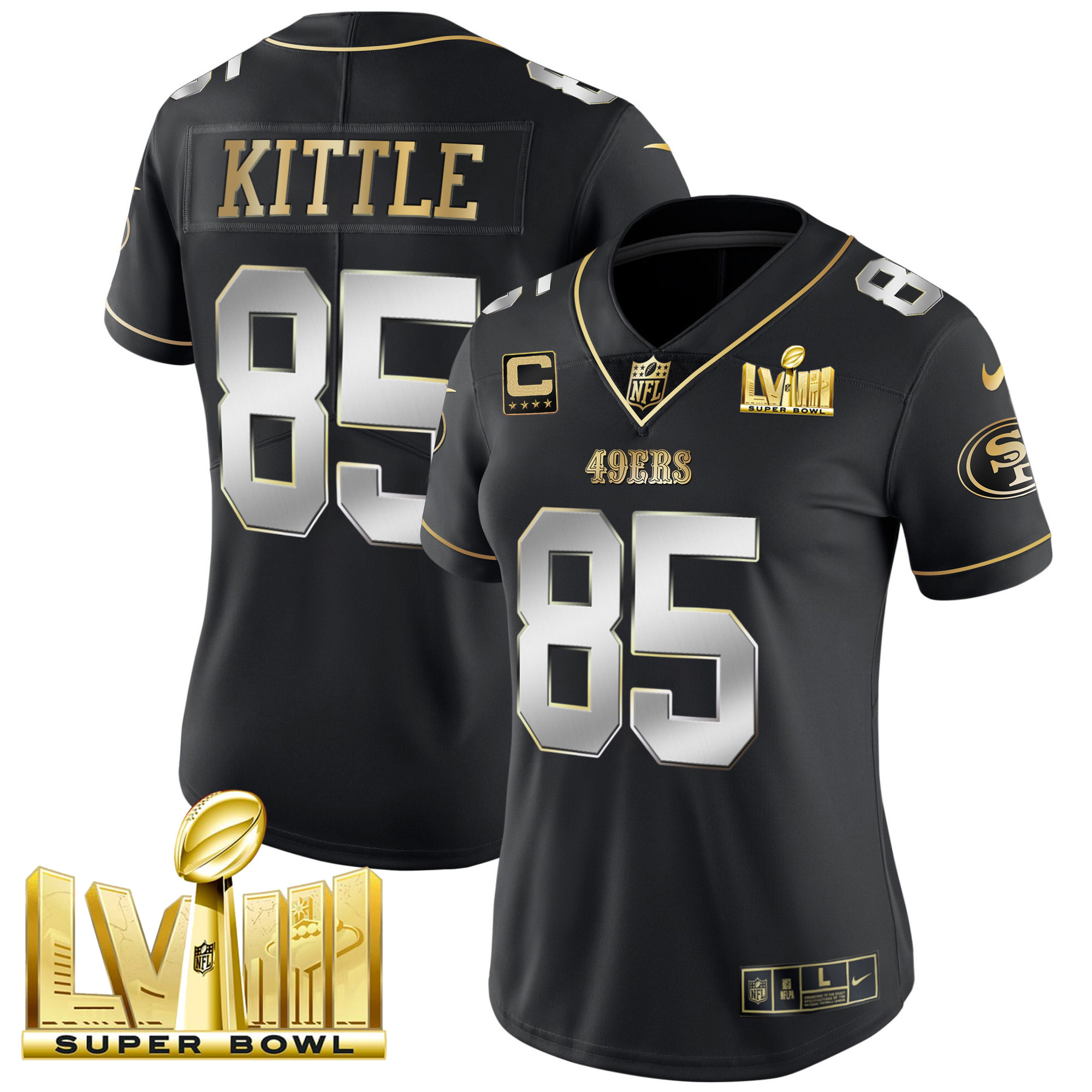 Women's 49ers Super Bowl LVIII Gold Patch Vapor Jersey - All Stitched - Image 34