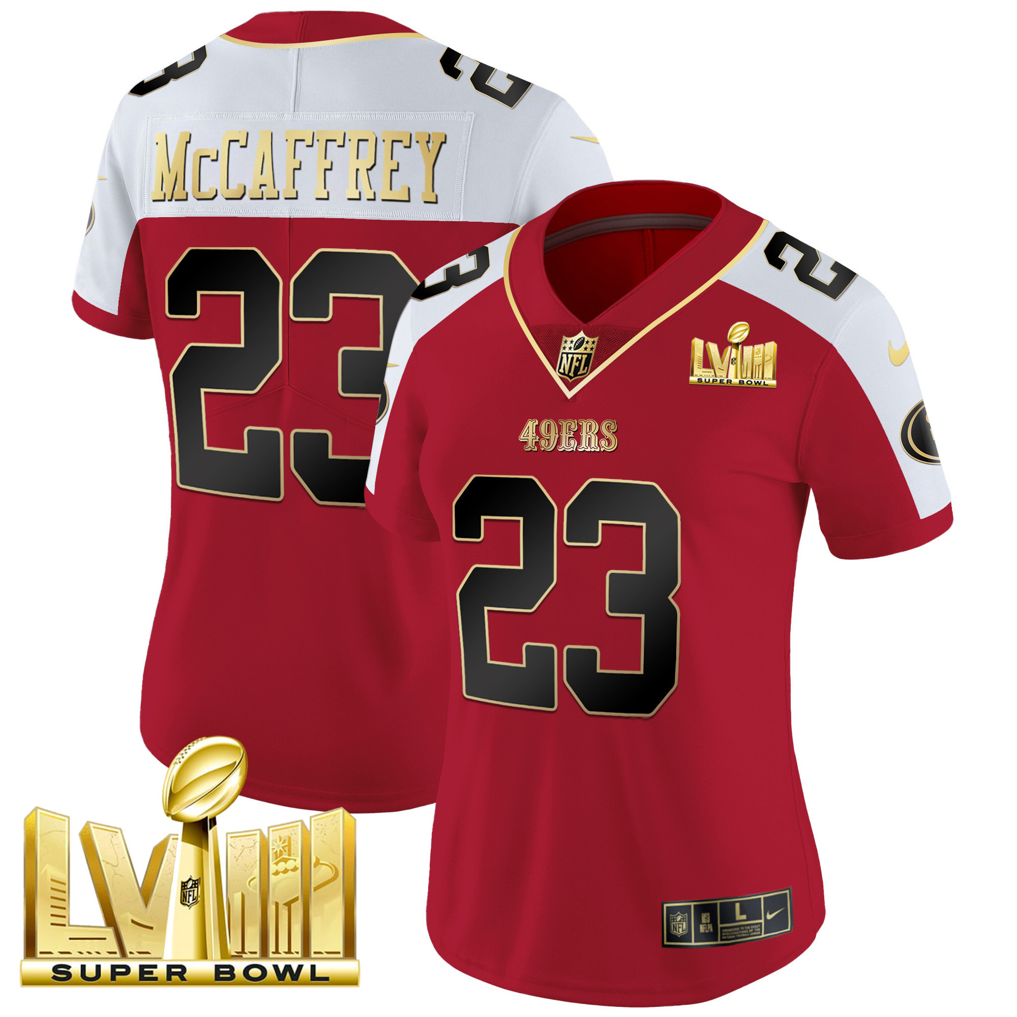 Women's 49ers Super Bowl LVIII Gold Patch Vapor Jersey - All Stitched - Image 41