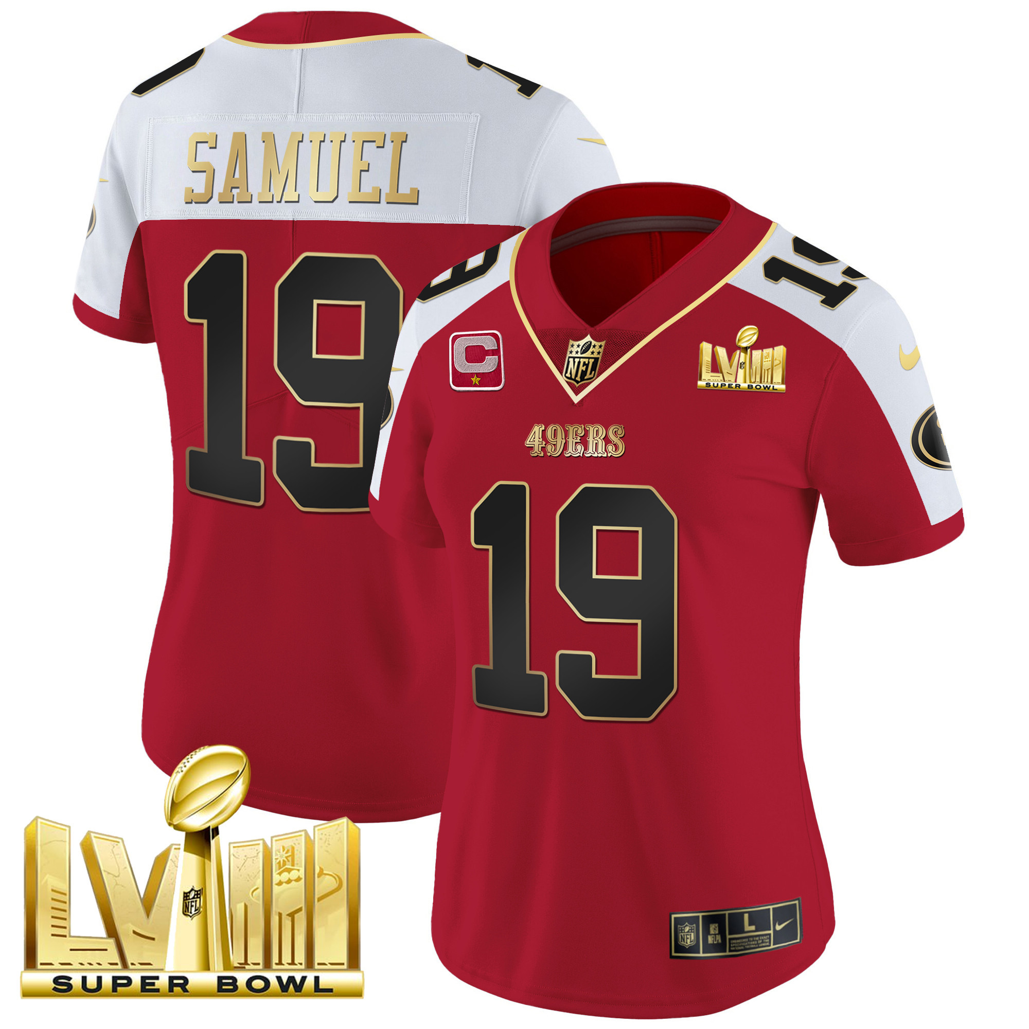 Women's 49ers Super Bowl LVIII Gold Patch Vapor Jersey - All Stitched - Image 42
