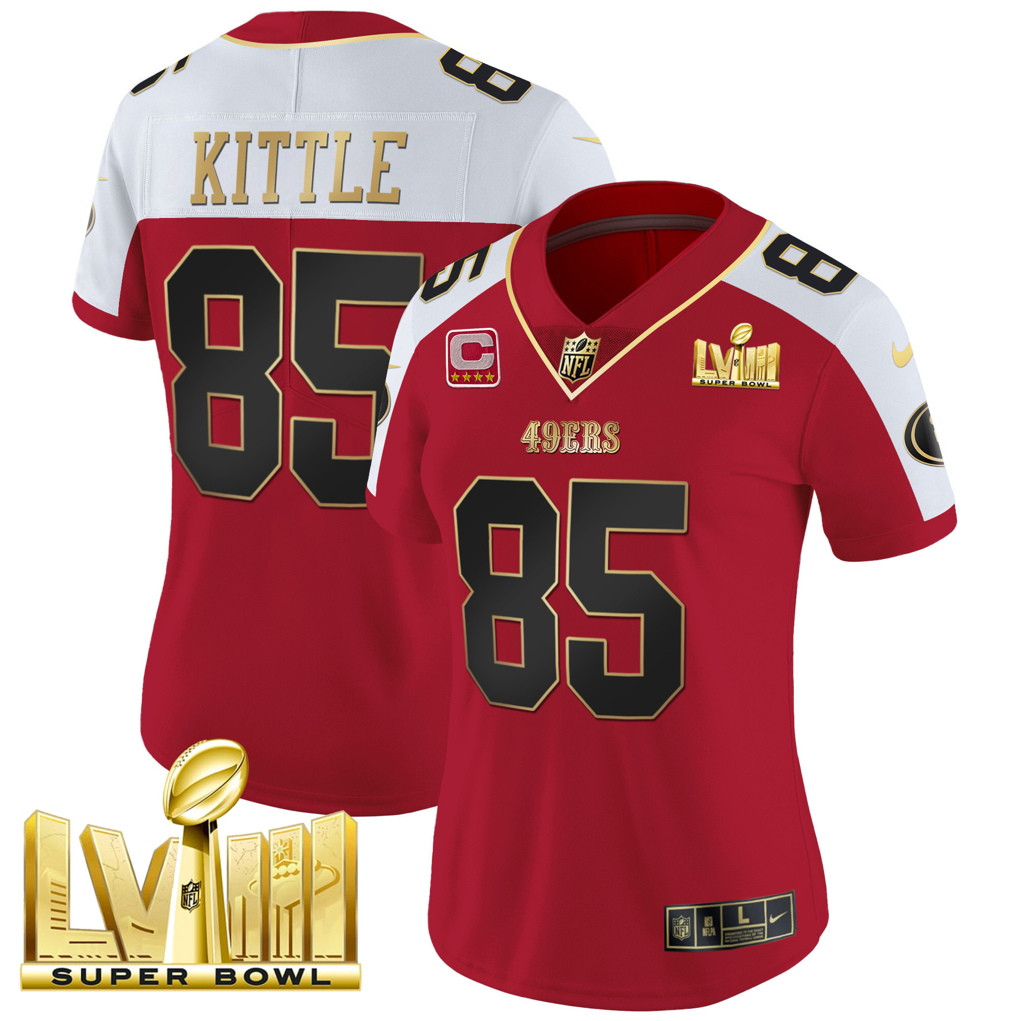 Women's 49ers Super Bowl LVIII Gold Patch Vapor Jersey - All Stitched - Image 44