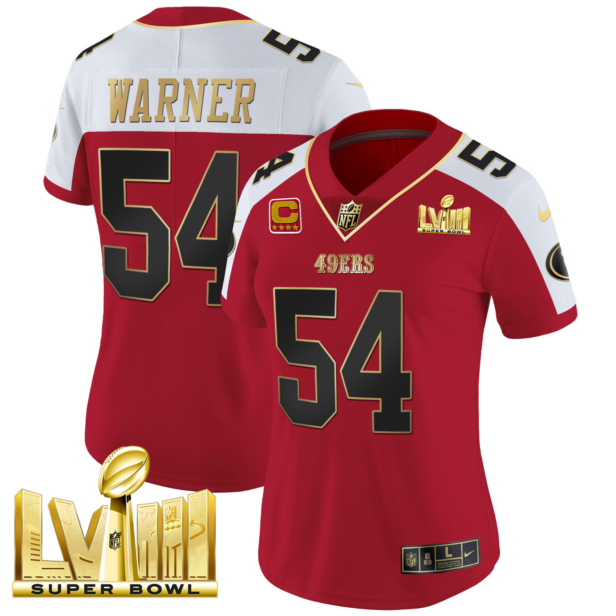 Women's 49ers Super Bowl LVIII Gold Patch Vapor Jersey - All Stitched - Image 45