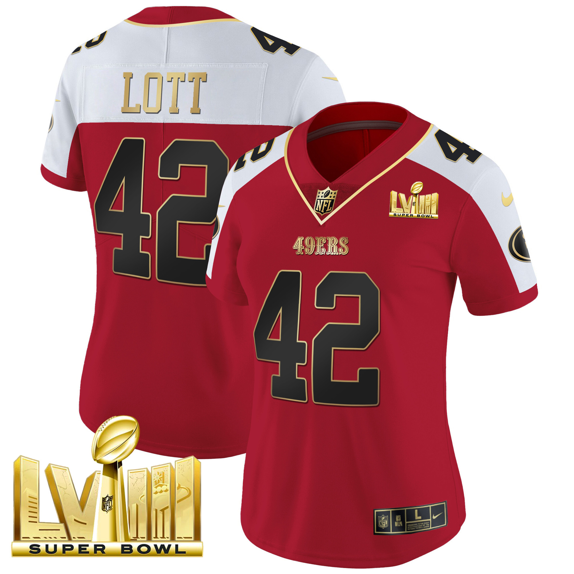 Women's 49ers Super Bowl LVIII Gold Patch Vapor Jersey - All Stitched - Image 49