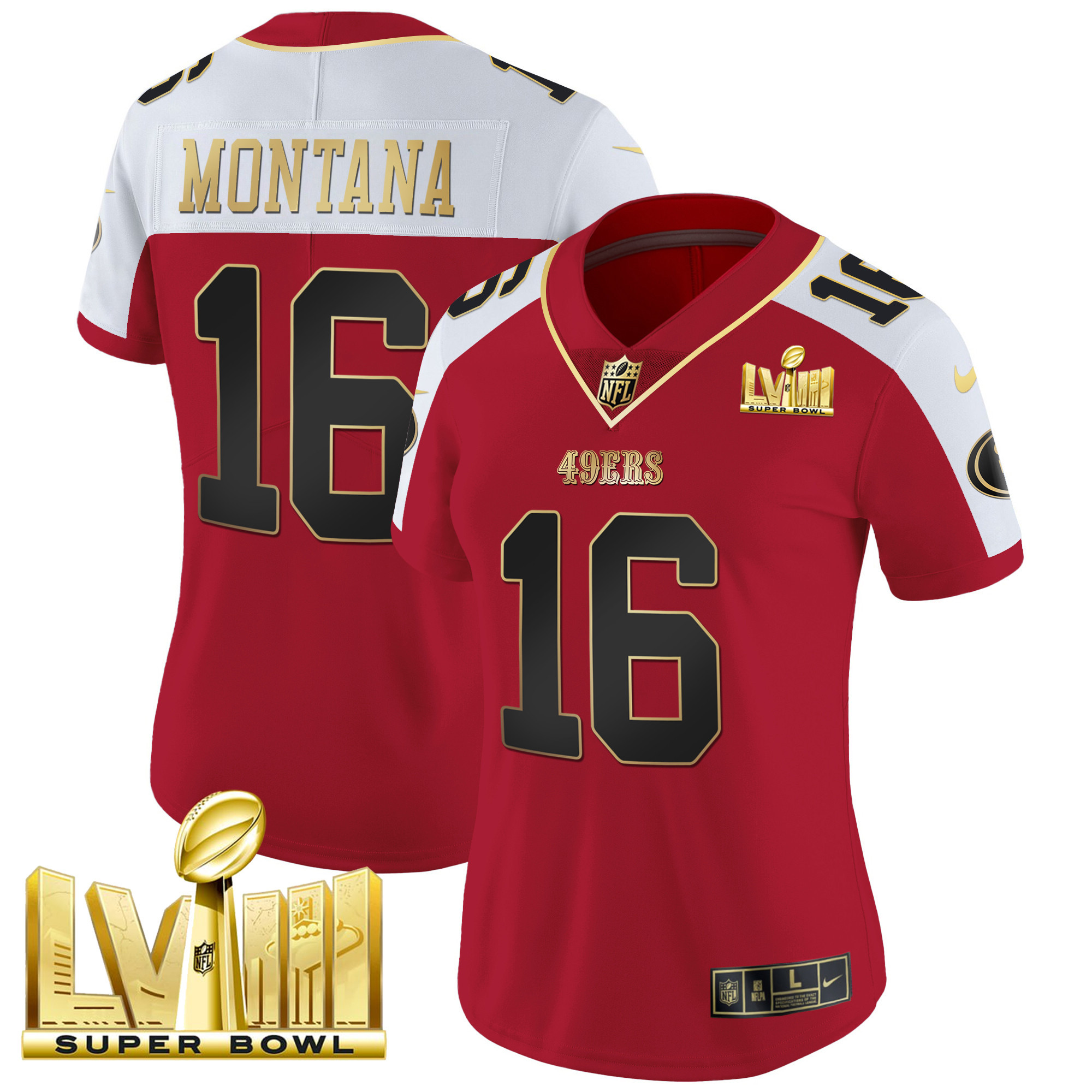 Women's 49ers Super Bowl LVIII Gold Patch Vapor Jersey - All Stitched - Image 48