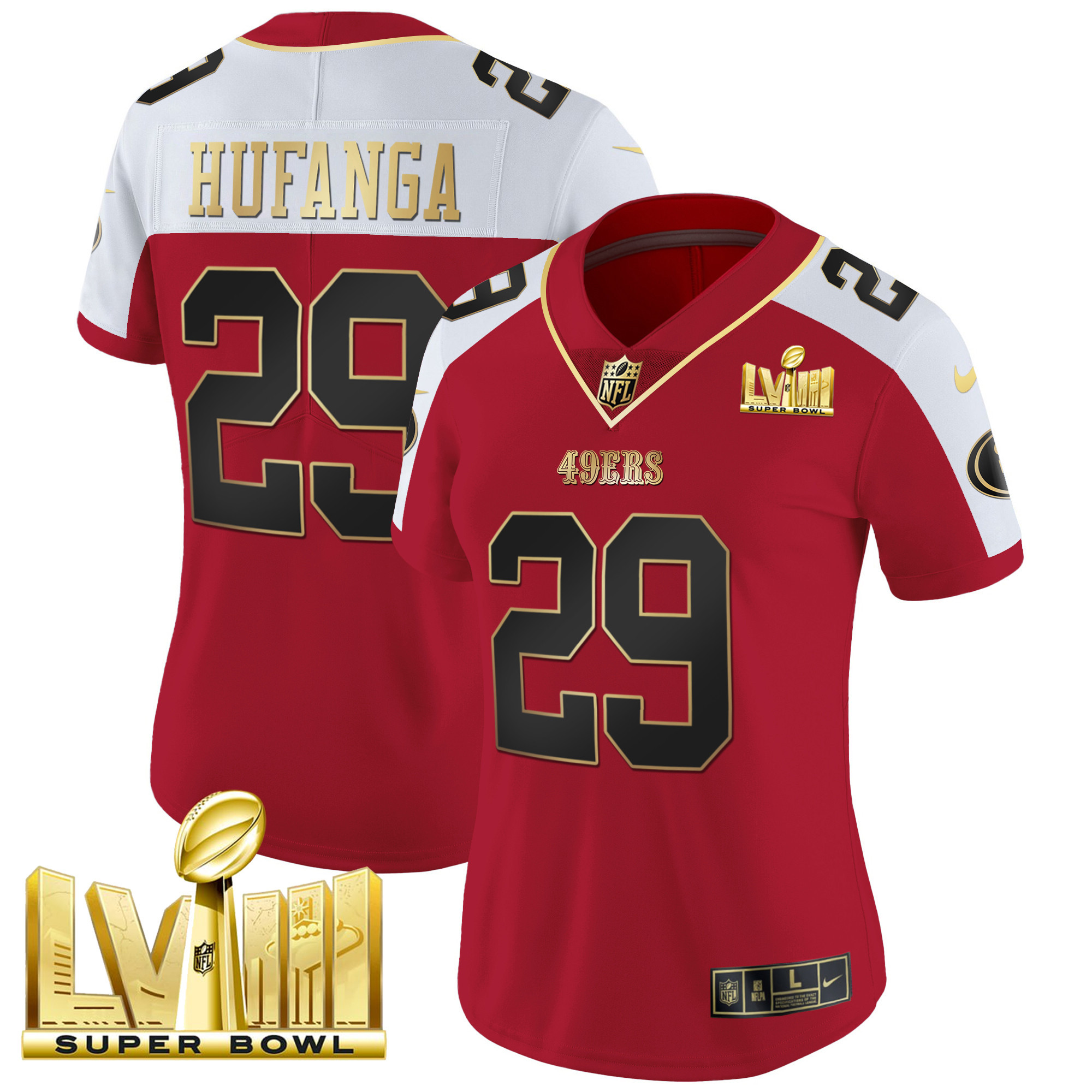 Women's 49ers Super Bowl LVIII Gold Patch Vapor Jersey - All Stitched - Image 50