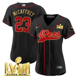 Women's 49ers Super Bowl LVIII Gold Patch Baseball Jersey - All Stitched