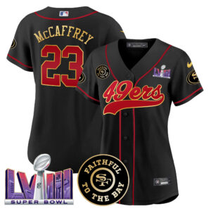 Women's 49ers Faithful & Super Bowl LVIII Patch Baseball Jersey - All Stitched