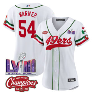 Women's 49ers Mexico NFC West Champions & Super Bowl LVIII Patch Baseball Jersey - All Stitched