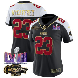 Women's 49ers NFC West Champions & Super Bowl LVIII Patch Vapor Jersey V2 - All Stitched