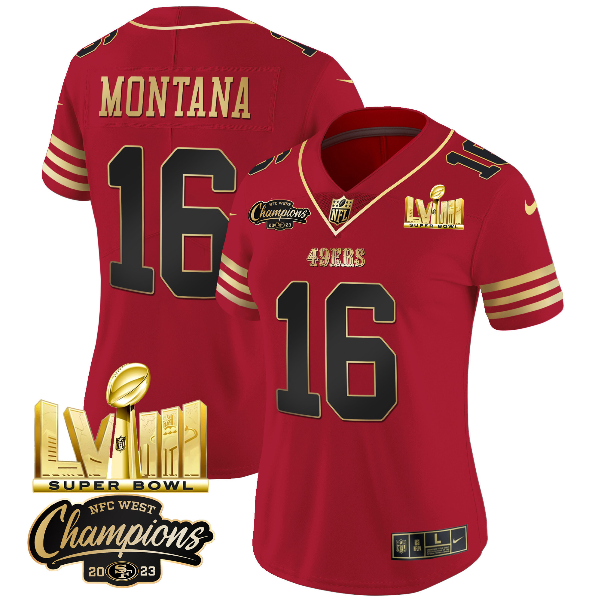 Women's 49ers NFC West Champions & Super Bowl LVIII Gold Patch Vapor Jersey V2 - All Stitched - Image 28