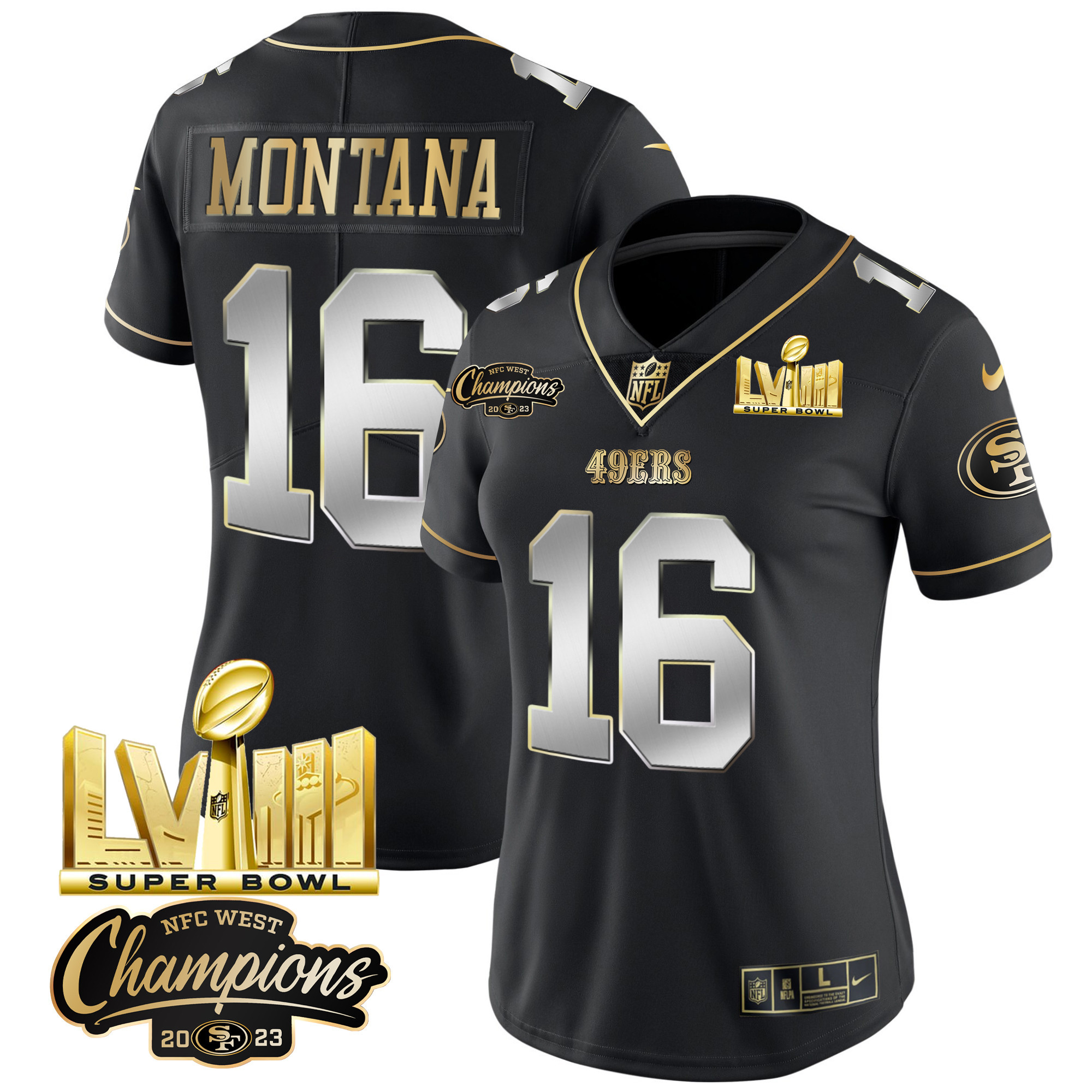 Women's 49ers NFC West Champions & Super Bowl LVIII Gold Patch Vapor Jersey V2 - All Stitched - Image 38
